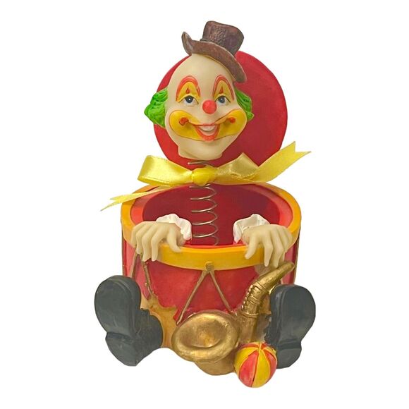 VTG 26CB Jack In The Box CLOWN IN A DRUM FIGURINE Spring Head 5" Fun Cake Topper - Picture 3 of 7